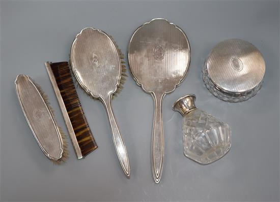A 1960s silver six piece dressing table set.